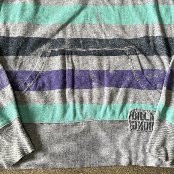 Billabong Sweater Womens M Gray Green Striped Pullover Sweatshirt Pocket - Picture 3 of 8